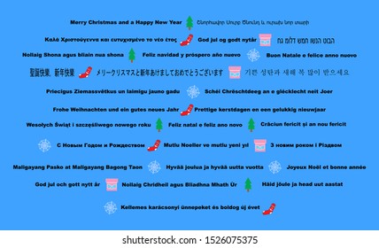 Multinational greeting. Merry Christmas and Happy New Year