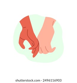 Multinational hands of couple touch each other vector flat illustration. Cartoon romantic human arm gesture emoji icon. Love and friendship concept, sympathy and appreciate sign