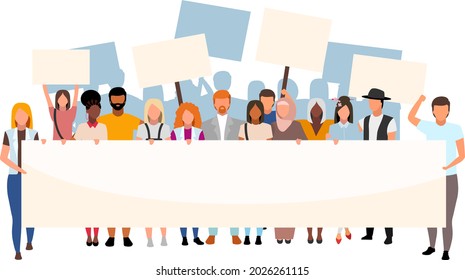 Multinational movement flat concept vector illustration. Large crowd stand for racial equality isolated 2D cartoon character on white for web design. International campaign creative idea