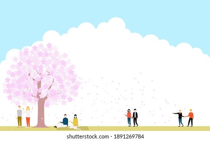 Multinational people watching cherry blossoms and cherry blossoms