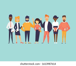 Multinational team. Flat design vector illustration.