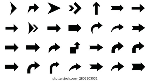 Multipack of black directional pointers and arrow silhouettes suitable for websites and presentation slide designs