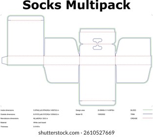 Multipack Socks Product Packaging Die Cut Template Vector Illustration