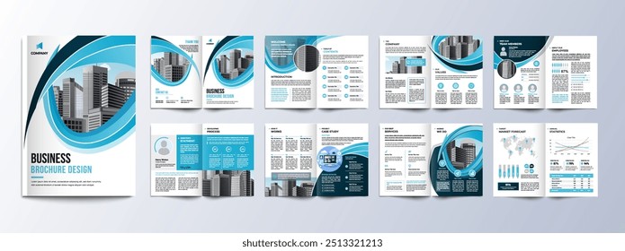 Diseño de folleto de negocios de perfil de empresa de varias páginas, Plantilla editable de folleto Corporativa con portada, diseño de folleto minimalista A4 de 16 páginas con concepto moderno