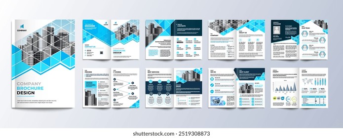 Modelo de perfil profissional da empresa com design moderno. Tamanho A4, Layout personalizável para relatório anual, estatísticas financeiras, relatórios de negócios, folheto, revista, pôster, apresentação e portfólio