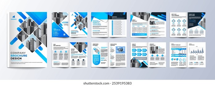 Diseño de folleto de negocios de perfil de empresa de varias páginas, Plantilla editable de folleto Corporativa con portada, diseño de folleto minimalista A4 de 16 páginas con concepto moderno