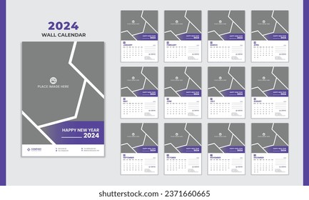 Multipage Wall calendar 2024, Multipage creative business wall calendar 2024, Week start on Monday