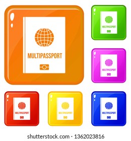Multipassport icons set collection vector 6 color isolated on white background