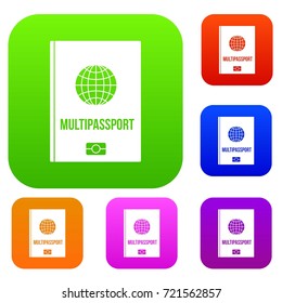 Multipassport set icon color in flat style isolated on white. Collection sings vector illustration