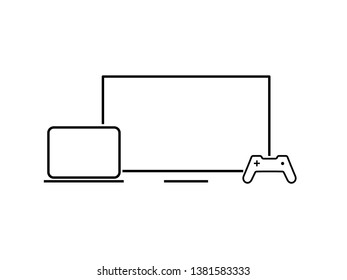 Multi-platform game concept icon. laptop, TV and gamepad.