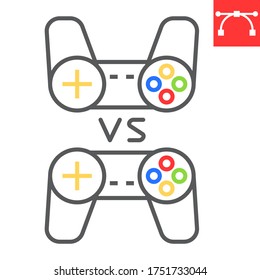 Multiplayer game color line icon, video games and gamepad, game consoles sign vector graphics, editable stroke linear icon, eps 10