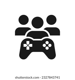 Multiplayer game. Gamers group. People with controller flat icon isolated on white background. Vector illustration