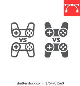 Multiplayer game line and glyph icon, video games and gamepad, game consoles sign vector graphics, editable stroke linear icon, eps 10