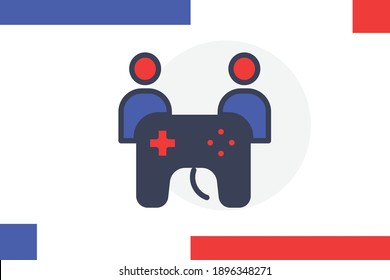Multiplayer icon filled line color concept related game and entertainment elements.