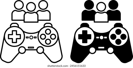 Multiplayer icons. Black and White Vector Icons of Game Console and Three Players. Cybersport. Computer Games Concept