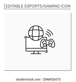 Multiplayer video game line icon. Global gaming. Playing process with different players. More than one person. Cybersport concept. Isolated vector illustration.Editable stroke