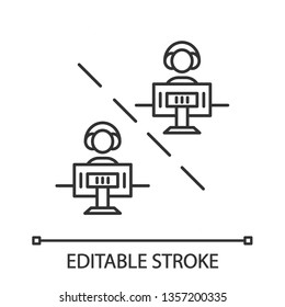 Multiplayer video game linear icon. Esports competition. Networking technology. Videogame tournament. Teamwork. Thin line illustration. Contour symbol. Vector isolated outline drawing. Editable stroke