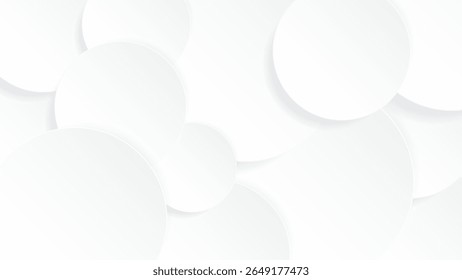 Multiple 3D white circular plates paper cut style overlap background graphic illustration have blank space.