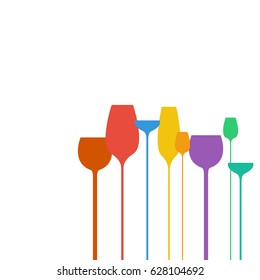 Multiple abstract wine glasses shapes colorful isolated