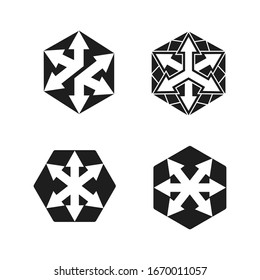 Multiple arrow vector sign. Hexagon logo with six arrows.