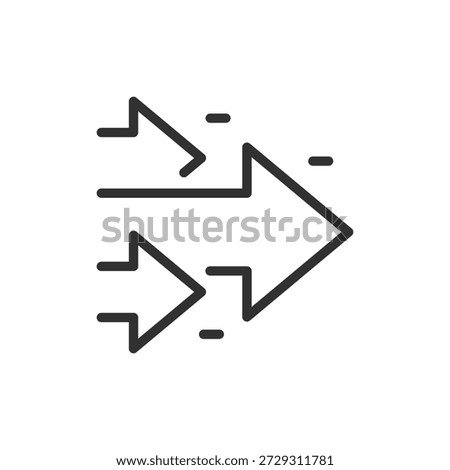 Multiple arrows pointing forward, linear icon. Fast movement and flow direction. Line with editable stroke.
