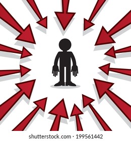 Multiple arrows pointing at standing figure 