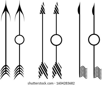 Multiple arrows in vector format with matching clock hands with a center ring.