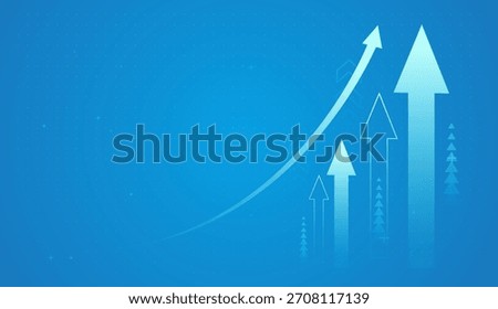 Multiple ascending arrows supported by a sweeping upward trend line, illustrating financial success, investment growth. and abstract blue background with arrows. vector business