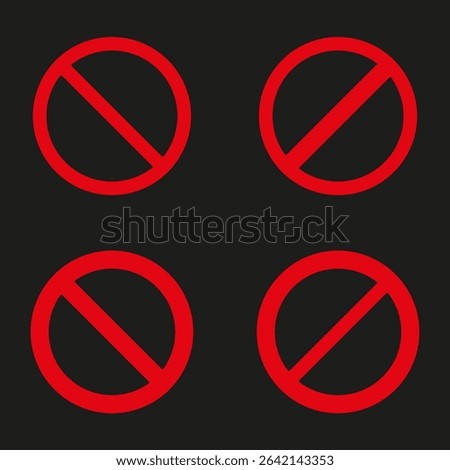 Multiple ban icon. Quad red symbol. Repeated no vector. Bold warning motif.