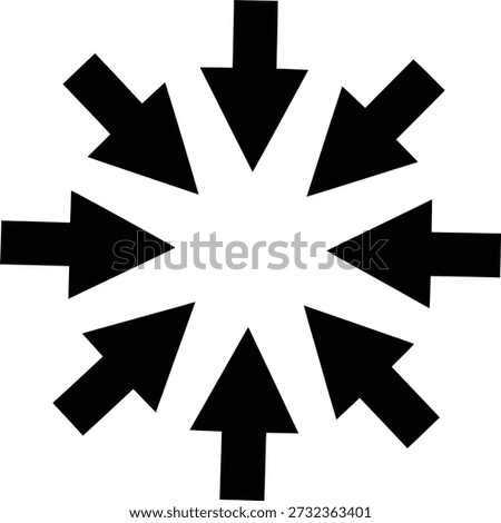 Multiple black arrows pointing inwards towards a central point, set on transparent grid.