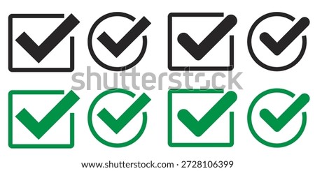 Multiple black and green checkmark icons.
