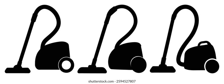 Multiple Black Silhouettes of Vacuum Cleaners in Different Positions