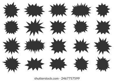 Multiple black starburst shapes are uniformly arranged against a white background, creating a monochromatic, geometric pattern.
