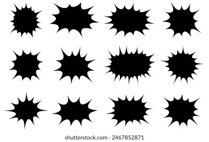 Multiple black starburst shapes are uniformly arranged against a white background, creating a monochromatic, geometric pattern.