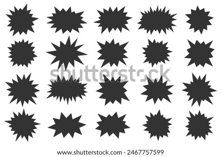 Multiple black starburst shapes are uniformly arranged against a white background, creating a monochromatic, geometric pattern.