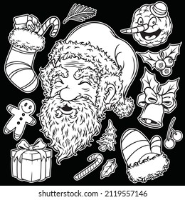 varias ilustraciones de navidad en blanco y negro en varios objetos de embalaje

