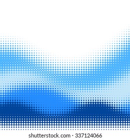 Multiple Blue Halftone Wave Vector Background, With Upper White Copy Space