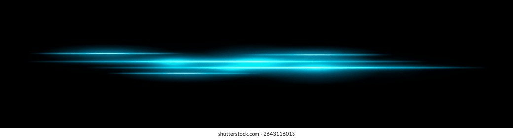 Multiple blue light streaks with glowing motion blur on black background. Futuristic laser trails ideal for sci-fi overlays, HUD design, speed effects, or digital transitions.