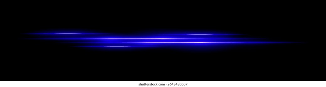 Multiple blue light streaks with glowing motion blur on black background. Futuristic laser trails ideal for sci-fi overlays, HUD design, speed effects, or digital transitions.