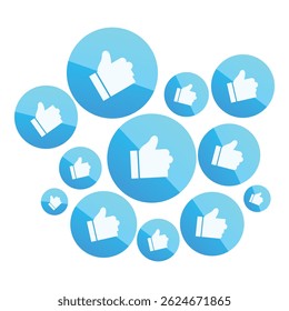 Multiple blue round icons showing thumbs up are representing positive feedback and satisfaction