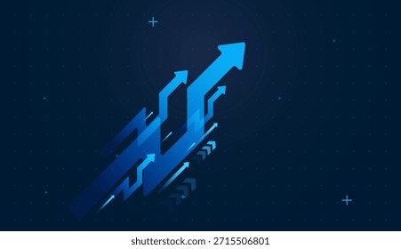 Multiple bright blue arrows surge diagonally upward, symbolizing digital-era growth in finance and business. Group Of Dynamic Arrows Created for digital technology concepts