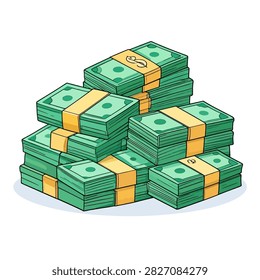 Multiple bundles of dollar bills stacked neatly, representing wealth, financial growth, and monetary success in a business or investment context.