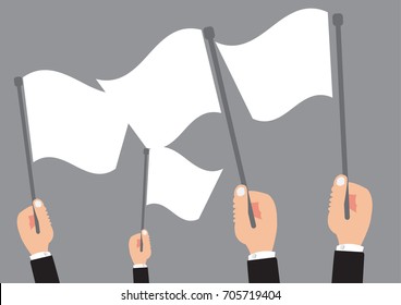 Mano múltiple del negocio que sostiene la bandera blanca - símbolo del signo de la rendición del diseño conceptual con el Vector simple