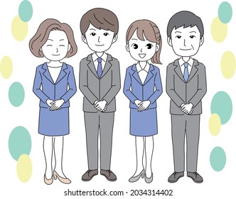 Multiple business people welcoming you side by side with a smile