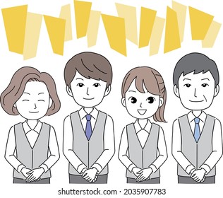Multiple business people welcoming you side by side with a smile