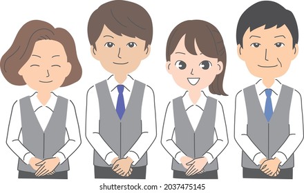Multiple business people welcoming you side by side with a smile