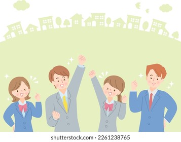 Multiple businessmen smiling and guts posing