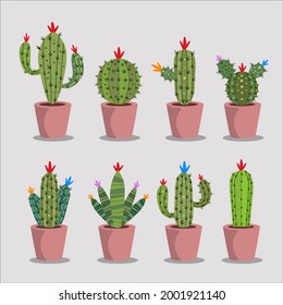 Multiple Cactus Illustration With Pots