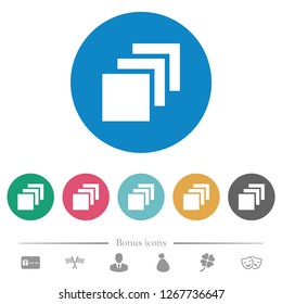 Multiple canvases flat white icons on round color backgrounds. 6 bonus icons included.