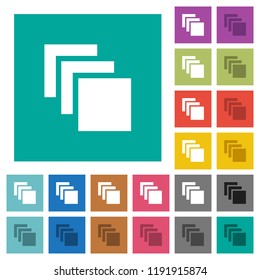Multiple canvases multi colored flat icons on plain square backgrounds. Included white and darker icon variations for hover or active effects.